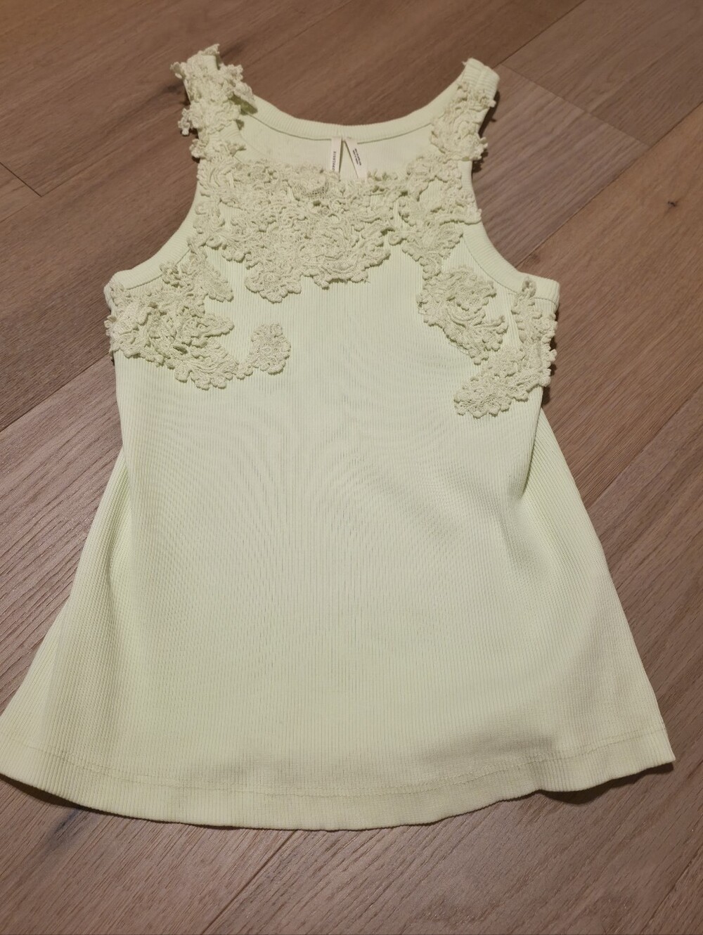 Anthropologie Pale Green Lace Appliqué Tank Top